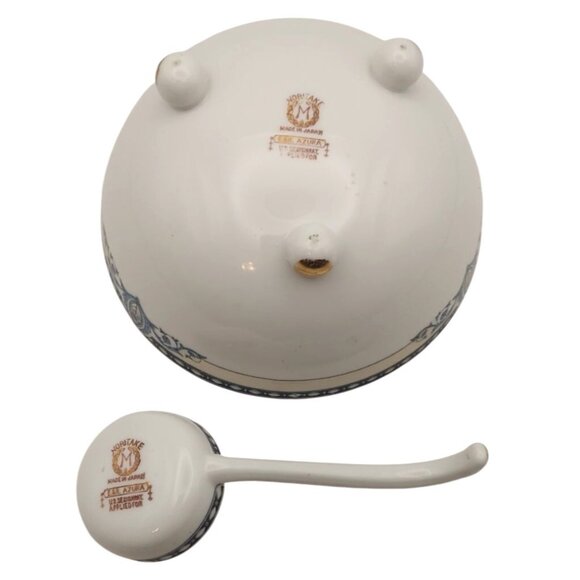 Noritake China Porcelain Azure Pattern 3-Footed Bowl & Ladle Spoon Japan 1930s - Picture 6 of 7